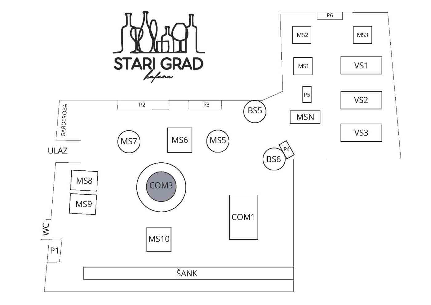 Seating map - Kafana Stari Grad New Year 2026