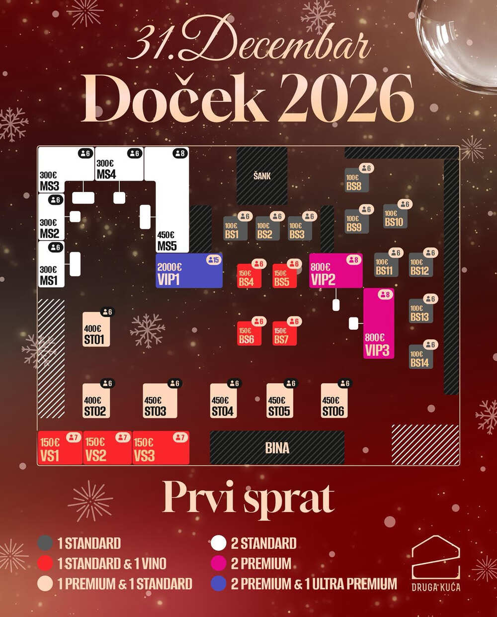 Seating map - Kafana Druga Kuća Beton Hala New Year 2026
