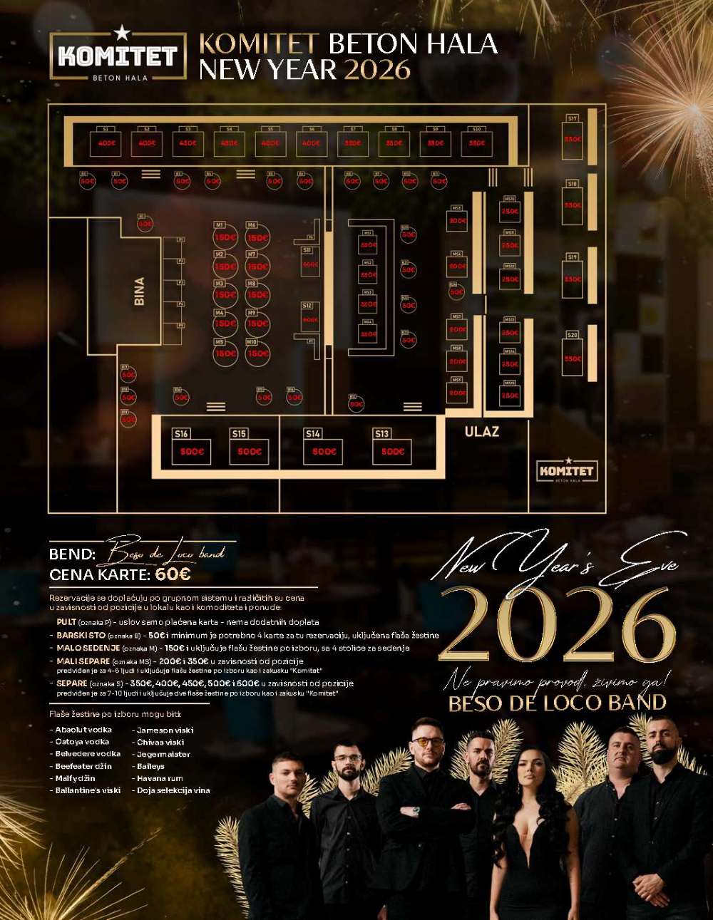 Seating map - Klub Komitet New Year’s Eve 2026