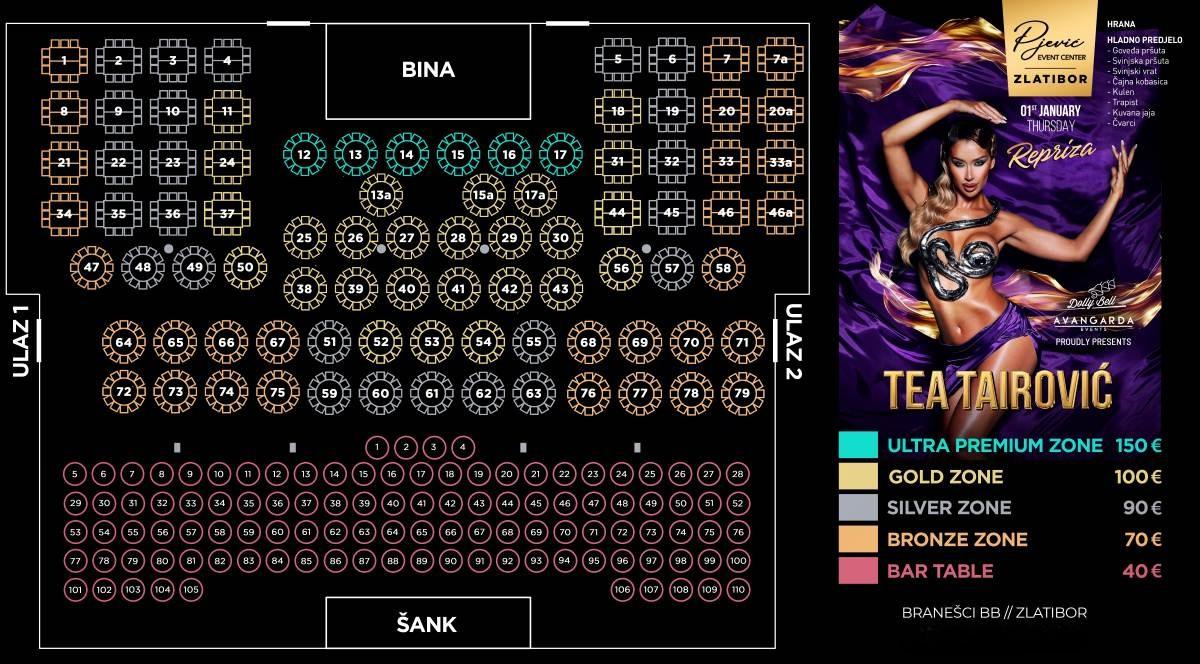 Seating map - Event Center Pjević New Year 2026 Celebration