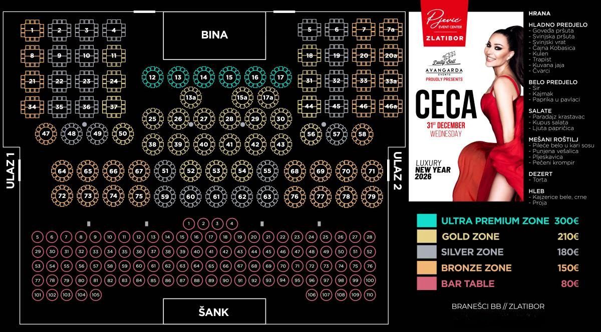 Seating map - Event Center Pjević Zlatibor New Year 2026