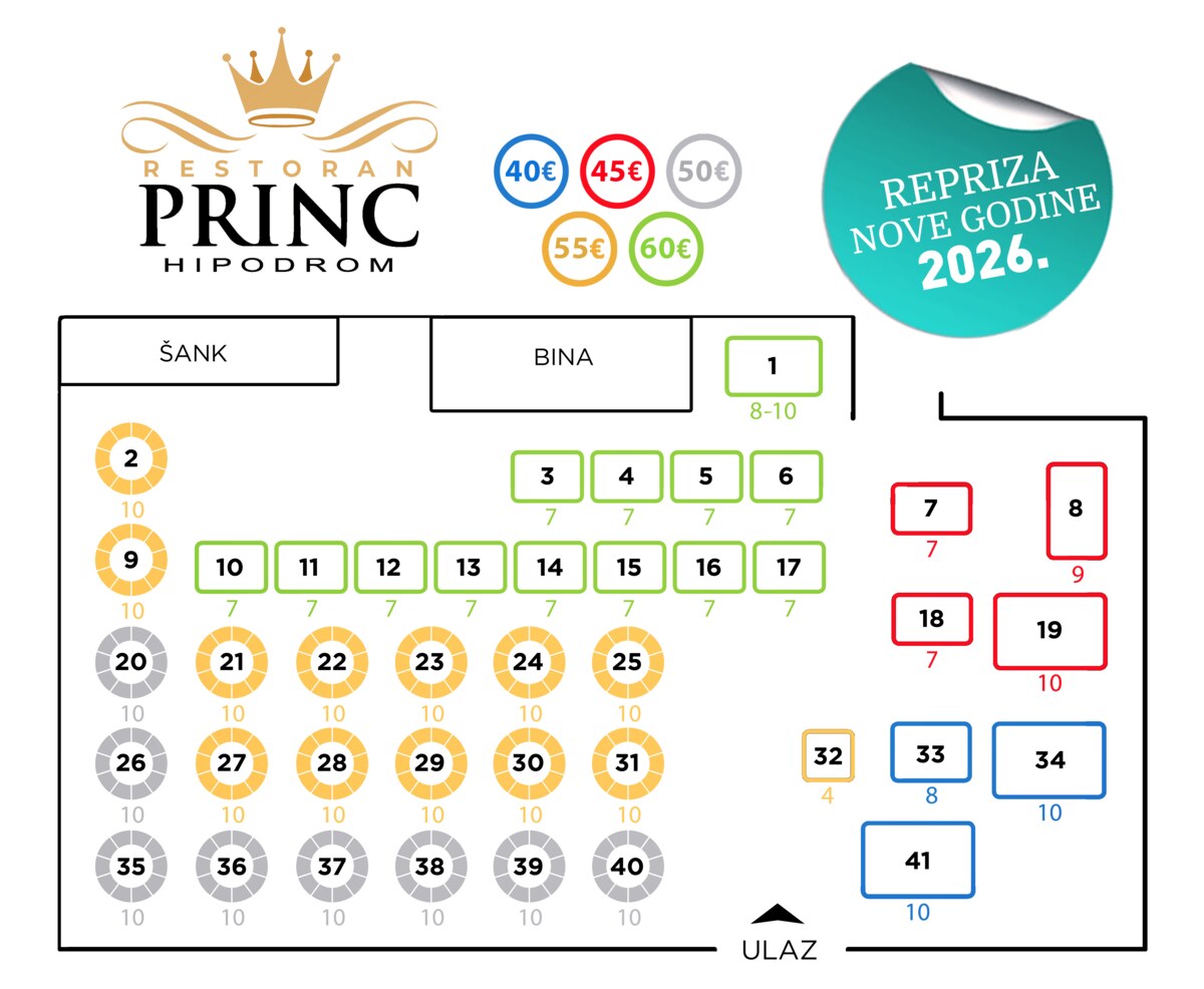 Seating map - Restaurant Prince New Year’s Eve 2026 Reprise