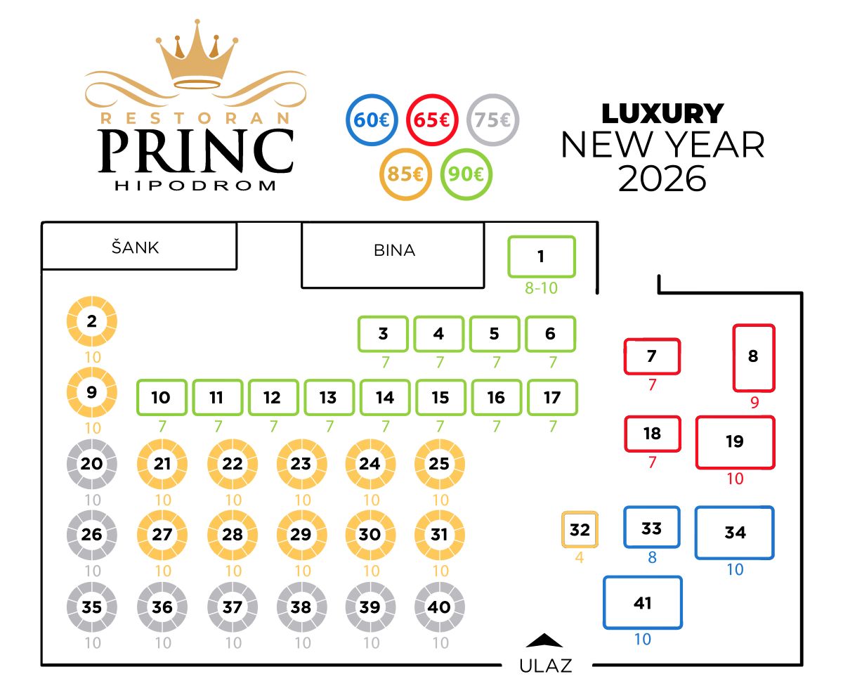 Seating map - Restaurant Prince New Year 2026