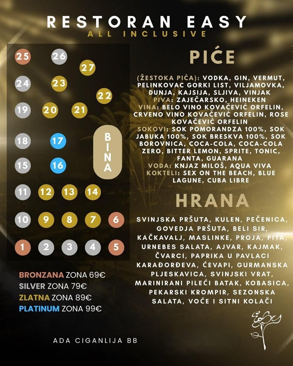 Seating map - Easy Restaurant New Year 2026