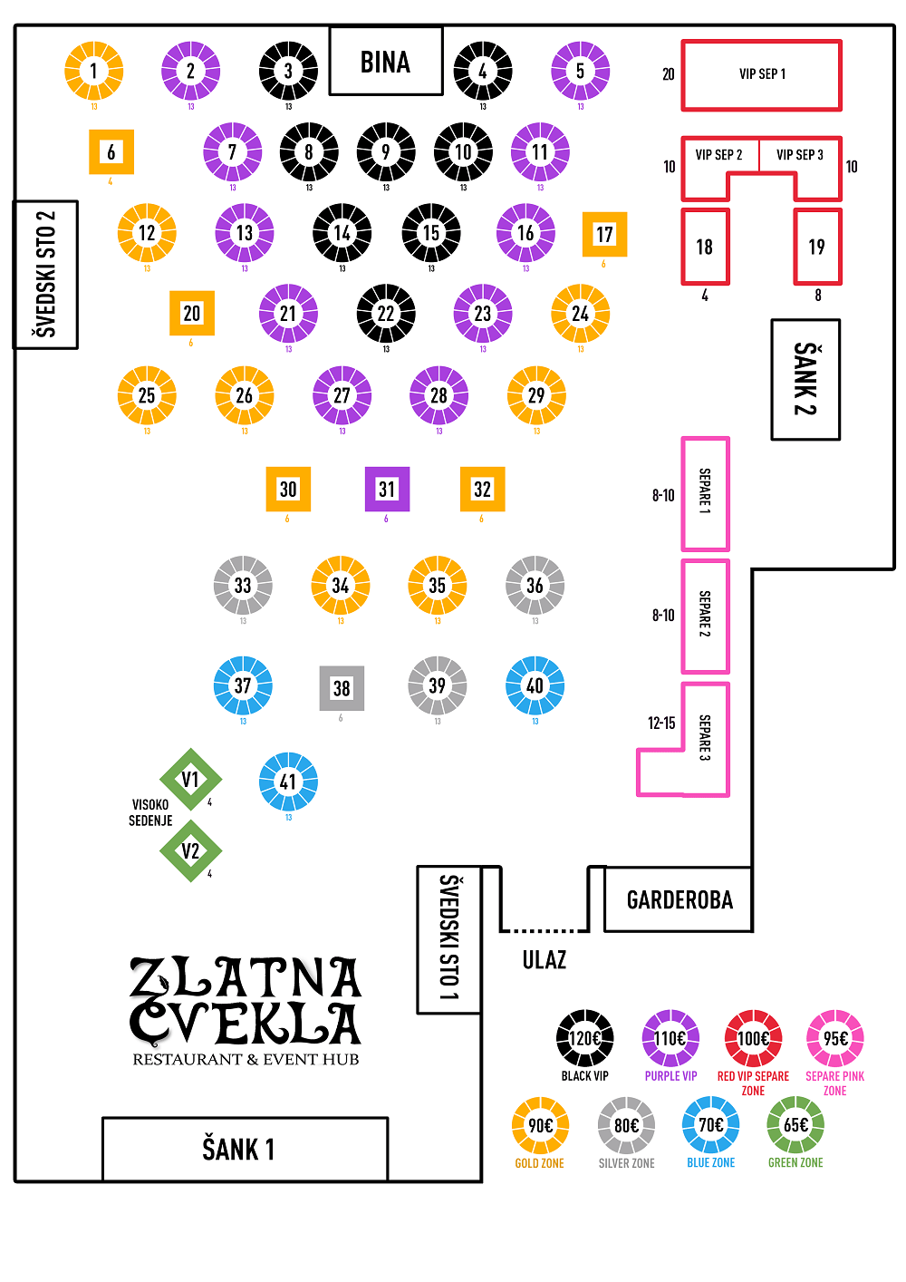 Seating map - Restaurant Golden Beet New Year 2026