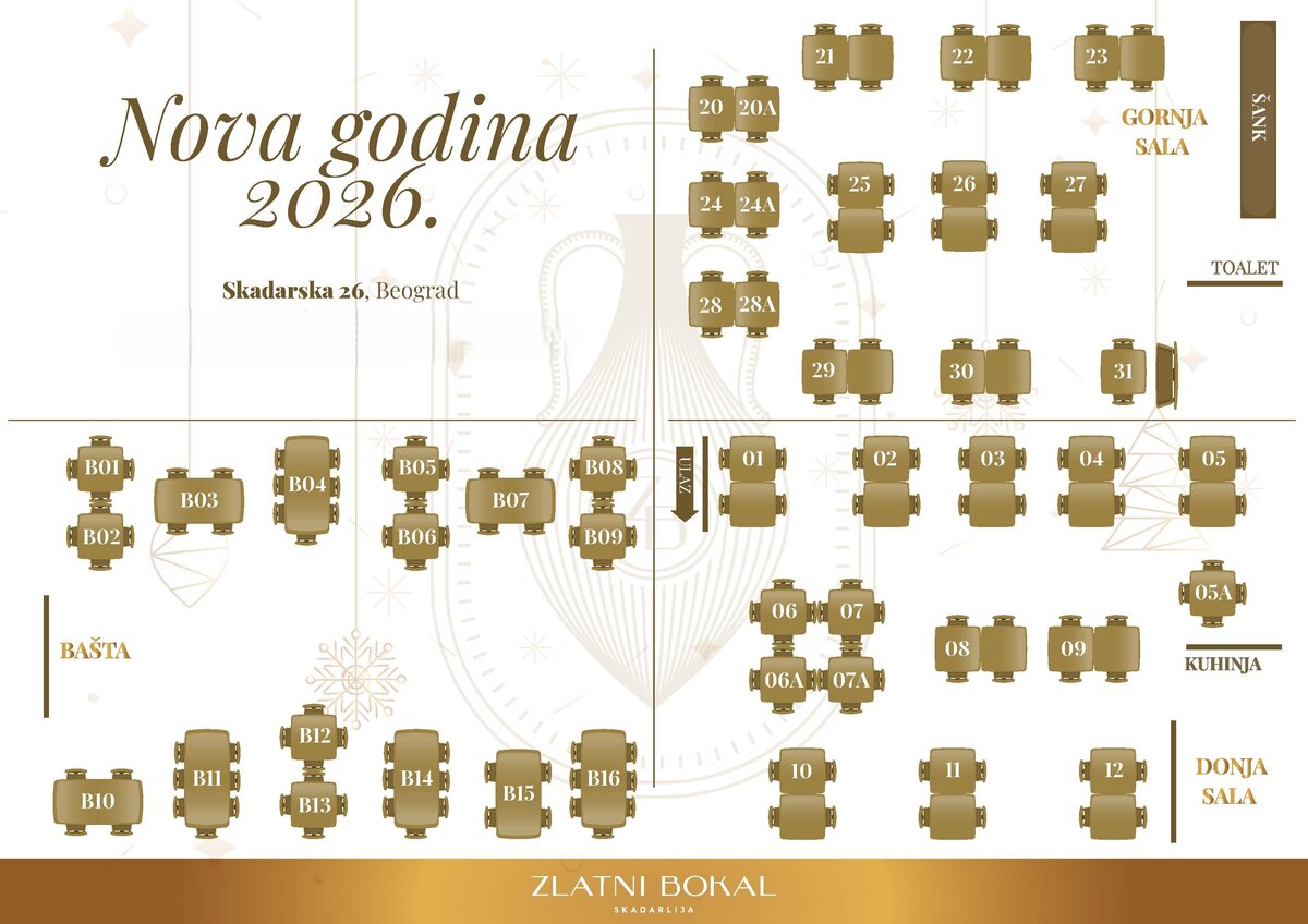 Seating map - Restaurant Golden Jug New Year 2026