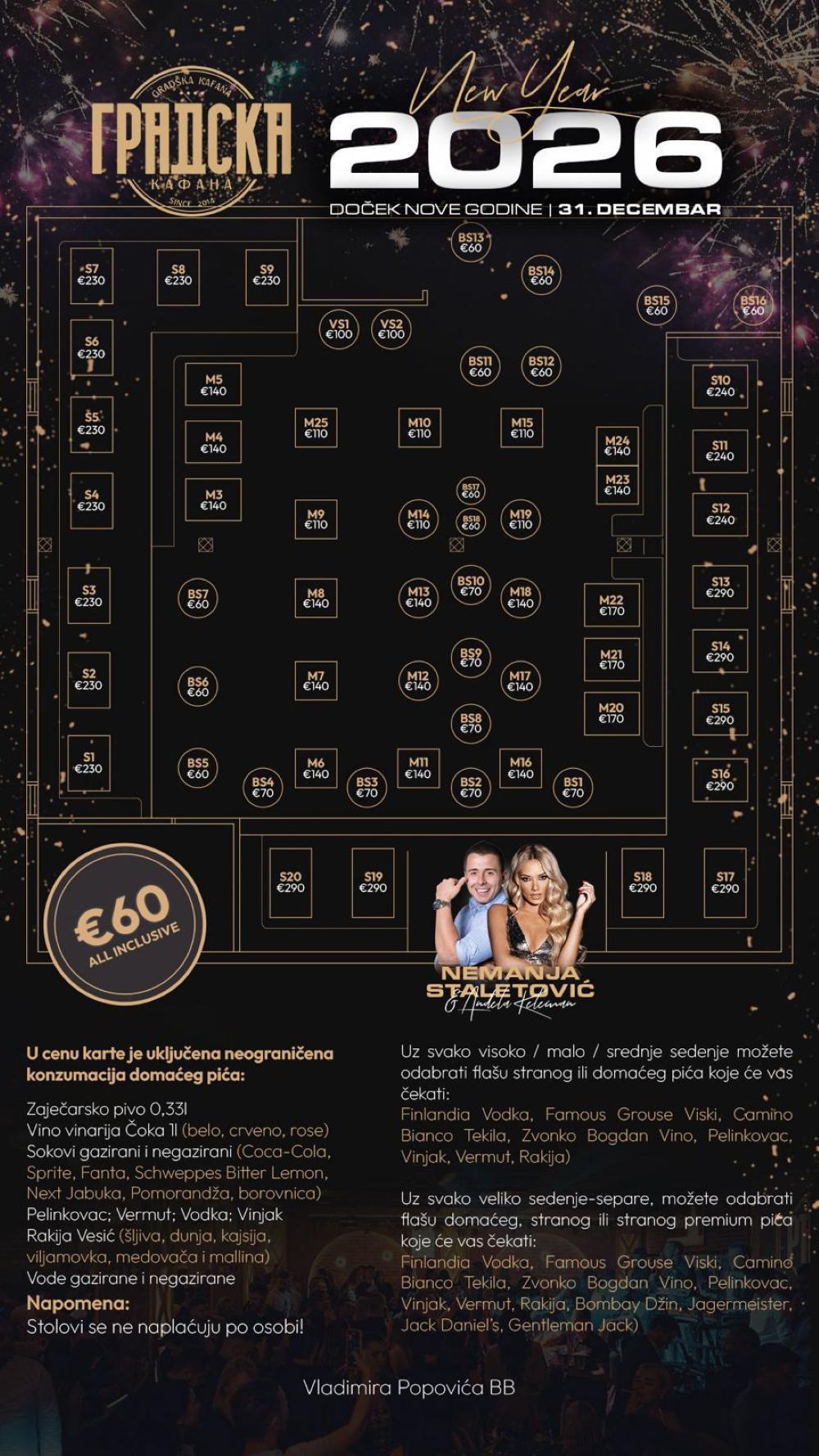 Seating map - City Tavern New Year 2026